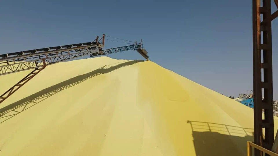 A stockpile of granular sulphur in a storage yard